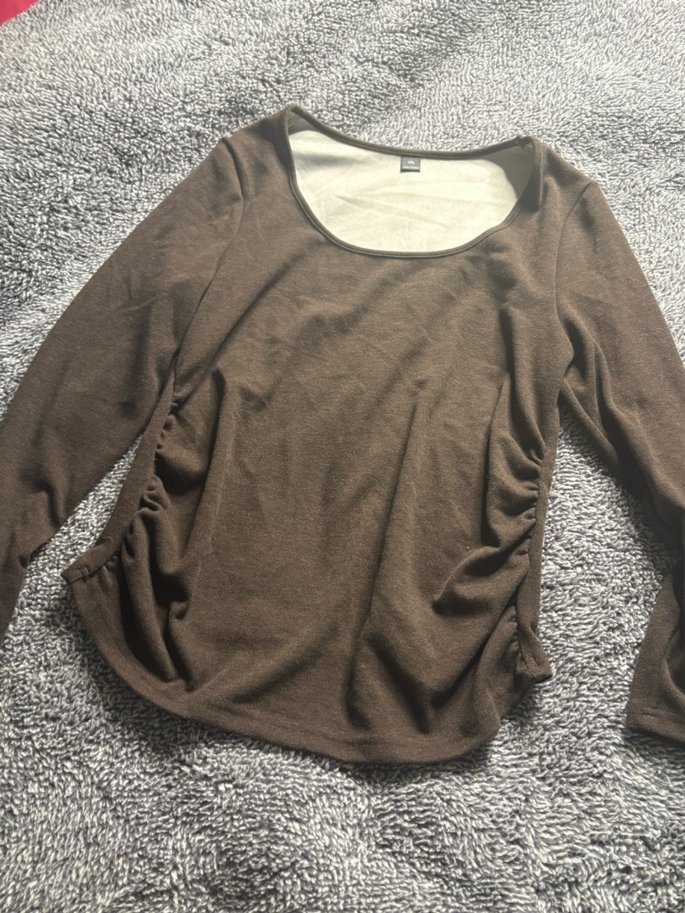 SHEIN Brown Scoop Neck Long Sleeve Top with Side Ruching